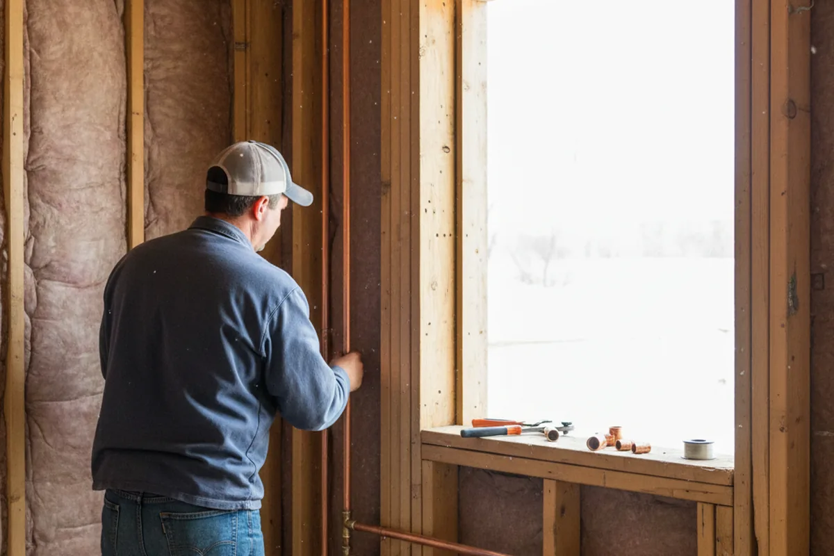 Licensed plumber running new copper supply lines in a Lewistown home